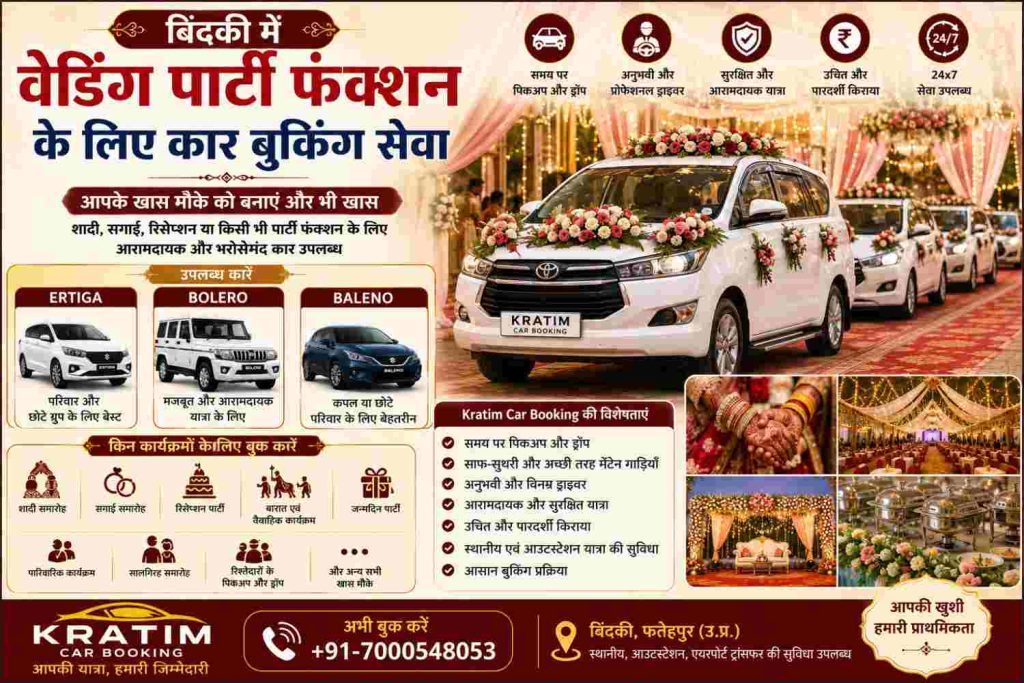 बिंदकी में वेडिंग पार्टी फंक्शन के लिए कार बुकिंग सेवा
